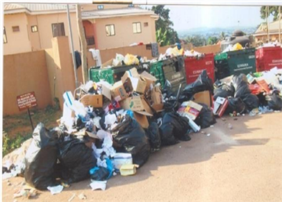 Figure 2. Hospital waste dumped indiscriminately at a tertiary health facility (Source: Uwa [5] ).